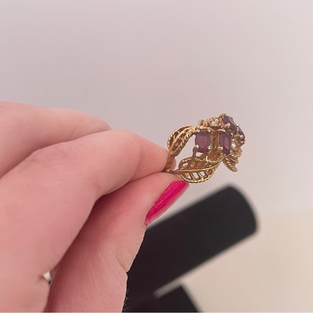 Vintage 18K GOLD Plated Real AMETHYST Stone Holiday Gift Crystal Statement Ring - Picture 5 of 12